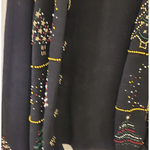Studio Joy Sweater Cardigan Women M Black Beaded Christmas Trees Faux Fur Collar - Picture 11 of 11